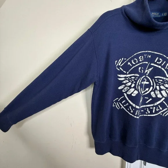 Polo Ralph Lauren Sweatshirt Womens Small Navy Blue Button Neck Nautical Graphic - Picture 4 of 8